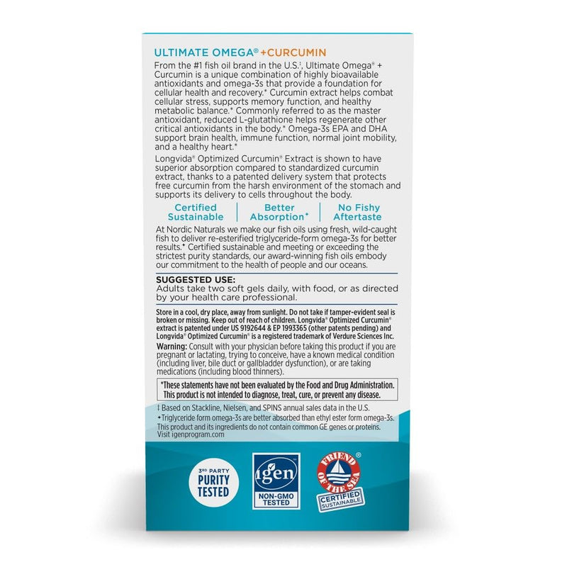 [Australia] - Nordic Naturals Omega Curcumin, Lemon - 60 Soft Gels - 1200 mg Omega-3 + 400 mg Optimized Curcumin - Combats Cellular Stress - Non-GMO - 30 Servings 