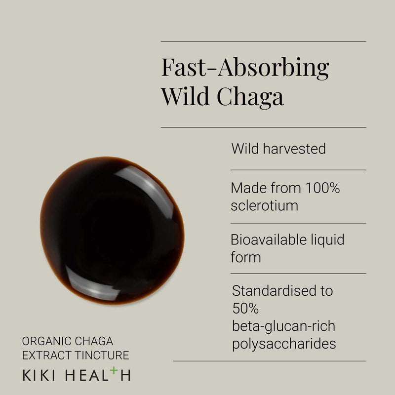 KIKI Health - Organic Chaga Tincture - Supports Immune Function, Daily Vitality & Cellular Health - Full-Spectrum Chaga Sclerotium Extract - No Mycelium, Grains or Starch - 50ml