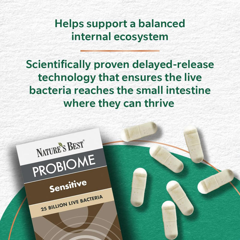 Nature’s Best ProBiome Sensitive - 25 Billion Live Bacteria - Delayed Release Capsules - 30 Capsules (1 Month Supply) 30 count (Pack of 1)