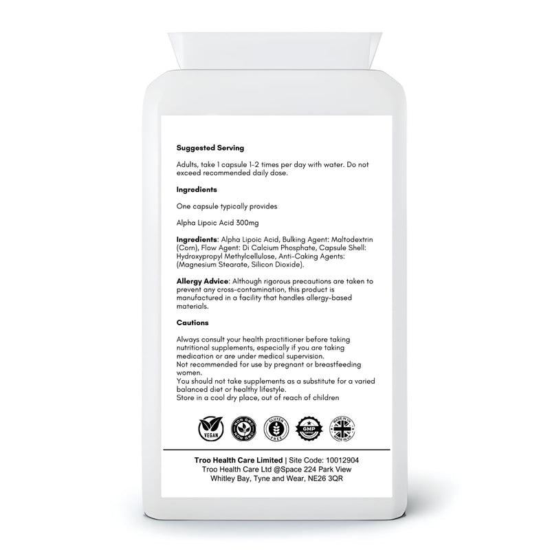 Core Vital Alpha Lipoic Acid 300mg, ALA Supplement, 120 Capsules, Vegan