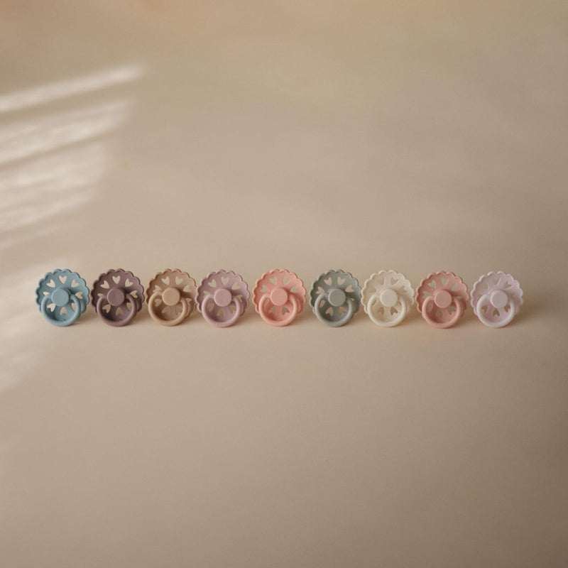 [Australia] - FRIGG Natural Rubber Baby Pacifier 4-Pack Rosy Romance | Made in Denmark | BPA-Free (6-18 Months) Size 2 