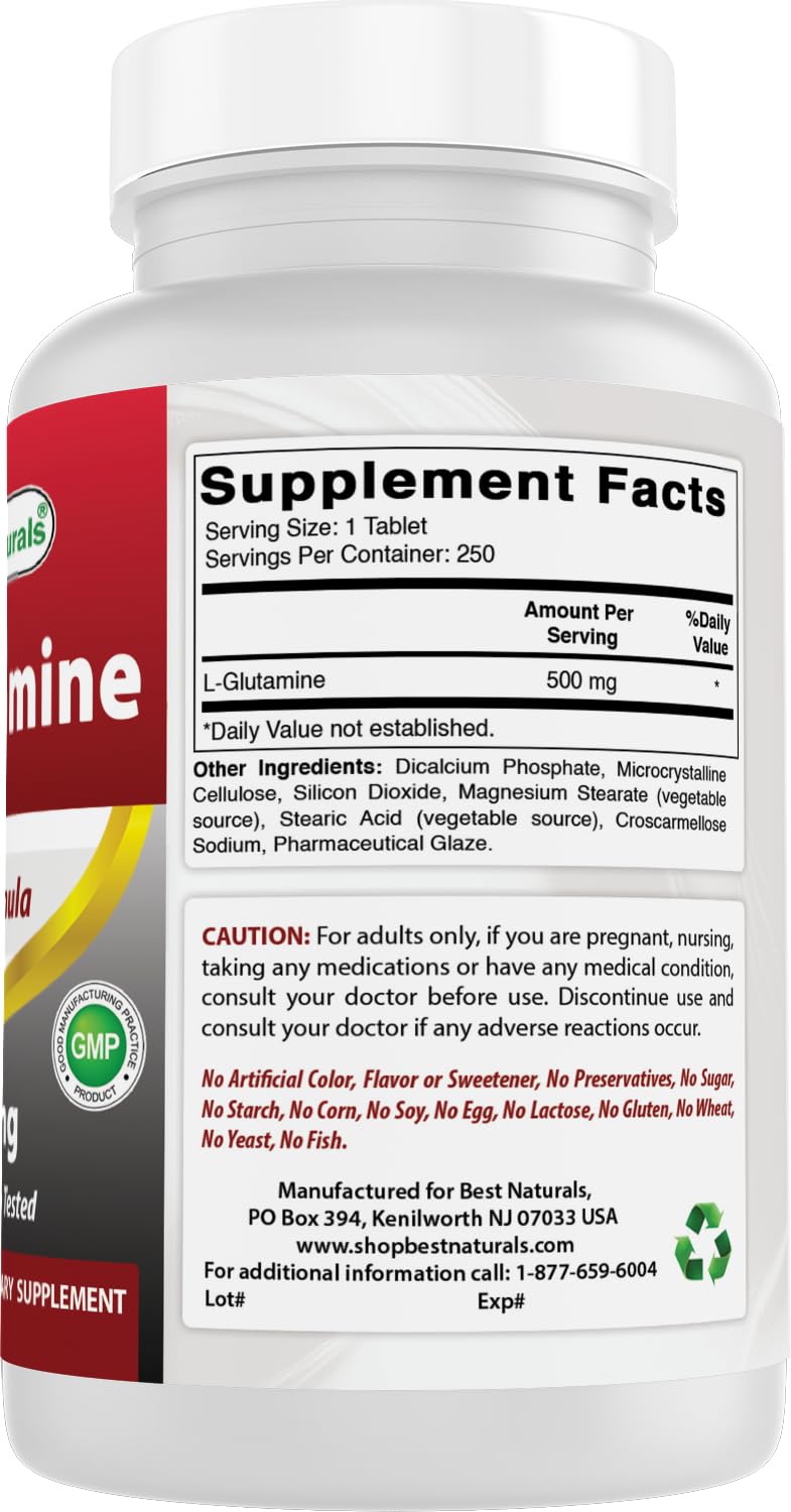 Best Naturals L-Glutamine 500 mg 250 Tablets (250 Count (Pack of 2))