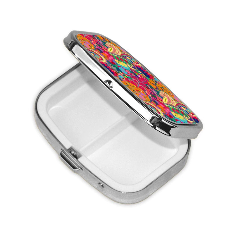 60s 70s Hippie Flowers Peace Sign Metal Iron Plating Square Pill Box | Love Symbol 2 Compartment Medicine Pill Case Mini Medicine Vitamin Pillbox Portable Pills Organizer Storage Box for Pocket White One Size
