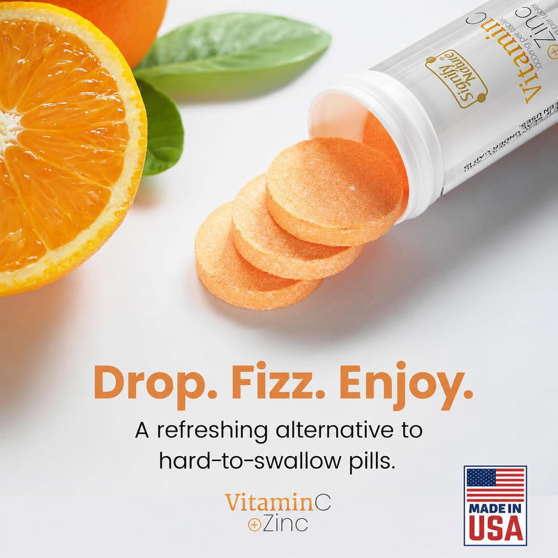 SIGNIFY NATURE Vitamin C 1000mg Effervescent Tablets with Zinc, 20CT | Potent Immune Support with Zinc, Sugar-Free & Vegan, Dissolvable Fizzy Tablet, Water Soluble, Easy Daily Vitamin C Boost Orange 20 Count (Pack of 1)
