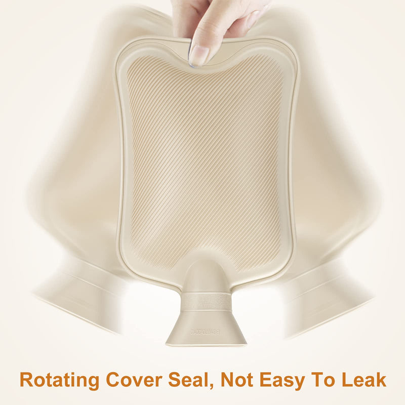 [Australia] - Homealexa hot water bottle with soft cover 2L, premium natural rubber, safe and durable hot water bottle for family A-White 