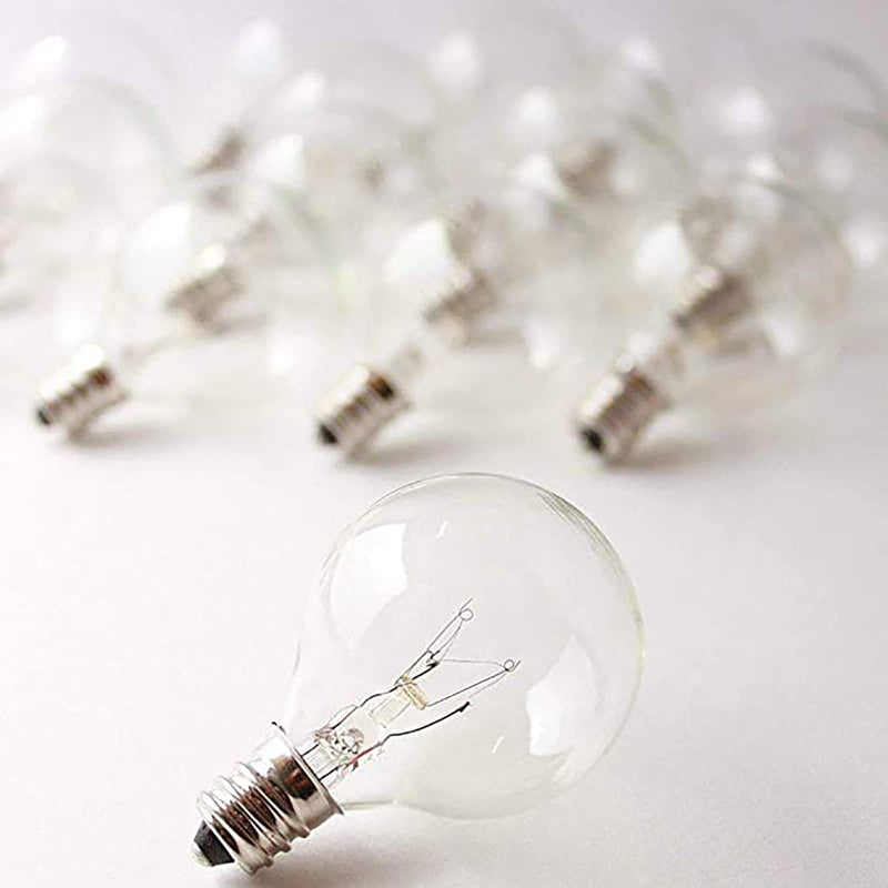 [Australia] - G40 Replacement Light Bulbs, 120V 5W Clear Globe Bulb, E12 / C7 Candelabra Base, 1.5 Inch Glass Incandescent Bulbs for Indoor Outdoor Patio String Lights, Warm White -25 Pack 