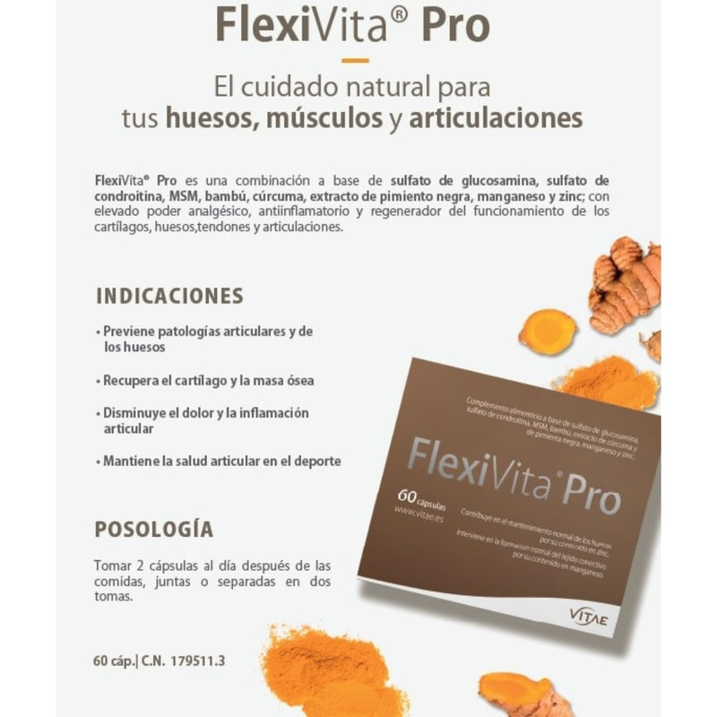 Vitae FlexiVita Pro 60 capsules | Joints, cartilages and tendons | Osteomuscular health | Glucosamine and Chondroitin | Natural formula