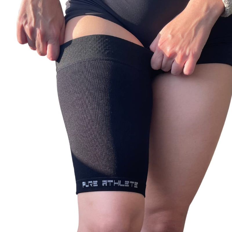 Thigh Compression Sleeve – Hamstring, Quadriceps, Groin Pull and Strains – Running, Basketball, Tennis, Soccer, Sports – Athletic Thigh Support (Single) (2 Sleeves - Midnight Black, M) 2 Sleeves - Midnight Black Medium