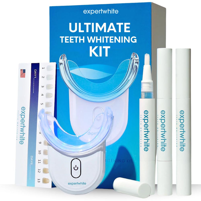 [Australia] - Instant Glo Teeth Whitening Kit with 32x LED Accelerator Light, Best Smile Whitener Gel Pens. Fast Results, for Sensitive Teeth, Enamel-Safe, Dentist-Trusted Incl. Mouth Tray, UV Light Whitening Kit 