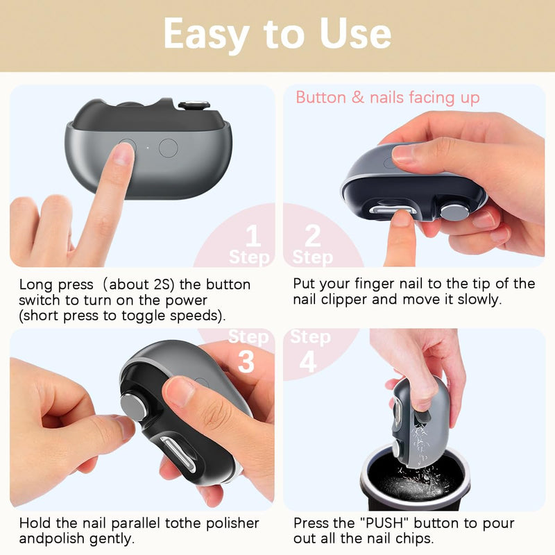 [Australia] - Electric Nail Clipper with Polishing, RIMOL 3-in-1 Automatic Nail Trimmer with LED Light & Nail Scraps Storage, Painless Grooming for Adults, Seniors, Women, Men and Kids (Matte Gray & Black) 