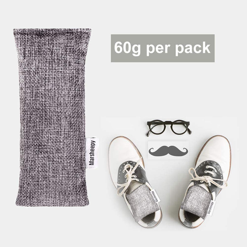 [Australia] - Marsheepy Natural Bamboo Charcoal Bags, Shoe Deodorizer and Odor Remover / Eliminatorr, 100% Smell Remover (60g X 6 PACK) Gray 
