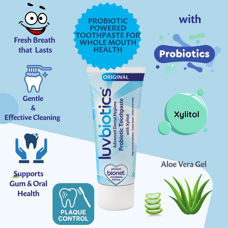 Luv Biotics Original Mint Toothpaste with Oral Probiotics & Xylitol for Fresh Breath, Cavity Protection, Gum Health & Microbiome Balance – SLS Free, No Parabens – 75ml 1