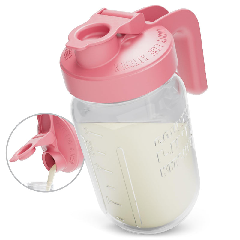 [Australia] - County Line Kitchen Breast Milk Pitcher for Fridge - Wide Mouth, 1 Quart (32 oz) Mason Jar - Heavy Duty Breastmilk Storage Container, Leak Proof, Sturdy - Baby Formula Mixer Pitchers Pink 