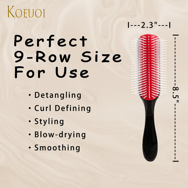 2 Pcs 9 Row Classic Styling Curly Hair Brush for Detangling, Separating, Shaping. For Women and Men Wet or Dry Hair. Black（2 Pieces）