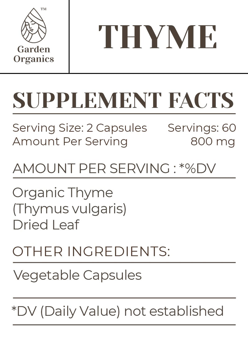 [Australia] - Thyme 120 Capsules | High-Potency Capsules, Herbal Dietary Supplements | Made with Vegetable Capsules and Thyme (Thymus Vulgaris) Dried Leaf (120 Capsules) 
