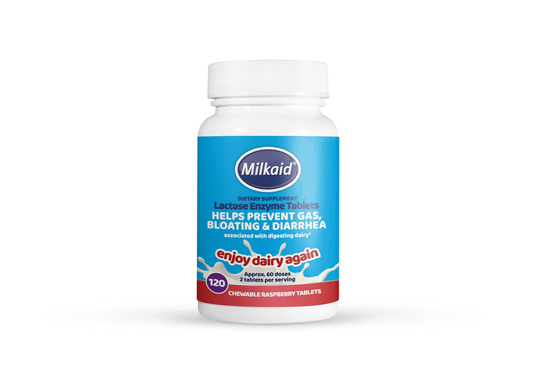 [Australia] - Milkaid Lactase Enzyme Drops Tablets for Lactose Intolerance Relief | Prevents Gas, Bloating & Diarrhea | Dairy Digestive Supplement | 0.5 Fl Oz & 120 Raspberry Flavored Tablets 