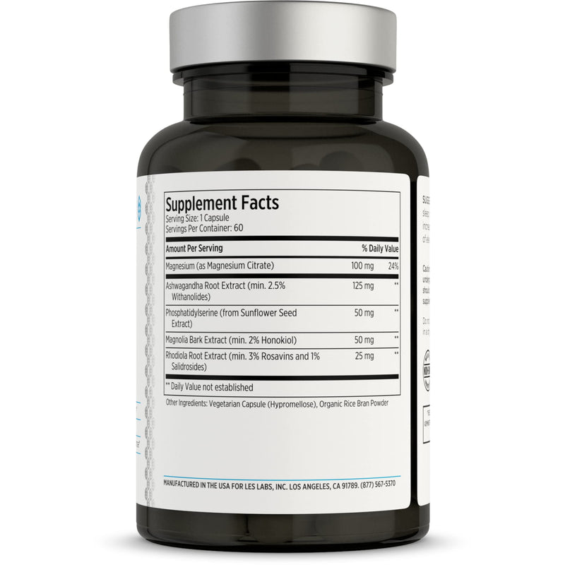 [Australia] - LES Labs Cortisol Health – Stress Relief, Balanced Cortisol Response, Relaxation & Deep Sleep – Phosphatidylserine, Magnesium, Magnolia Bark, Rhodiola Rosea & Ashwagandha – Non-GMO – 60 Capsules 