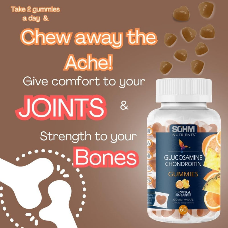 SOHM Glucosamine 250mg and Chondrotin 200mg Gummies 60 Count Individually Wrapped, Supports Joints Health and Bones Health, Glucosamine Chondroitin High Strength Gummies for Mens and Women