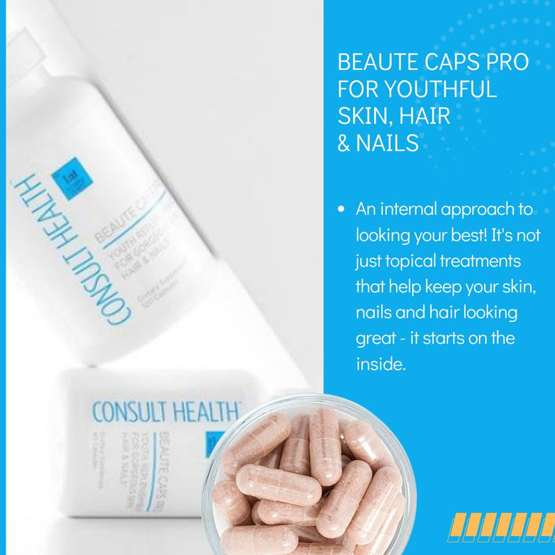 Consult Health Beaute Caps PRO - Supports Healthy Hair, Skin & Nails - Biotin 10,500 mcg - Red Orange Complex - Collagen - High Potency Support - Vitamin C & D - Minerals - 60 Day - 120 Capsules