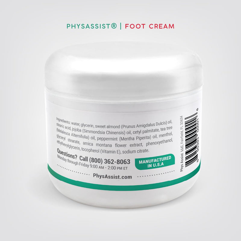 PhysAssist Foot Cream with Tea Tree – Deep Hydrating Foot & Leg Cream for Dry, Tired & Sensitive Skin – Refreshing Moisture Support with Peppermint, Menthol & Vitamin E – 4 oz Jar | For Dry, Tired & Sensitive Feet & Legs - Cooling Refresh with Peppermi...