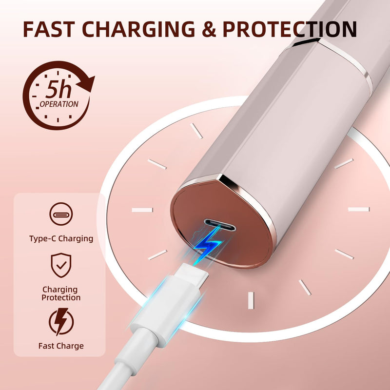 Facial Hair Removal for Women, Portable Lady Shaver, Rechargeable Painless Hair Remover for Face, Upper Lips, Chin, Peach Fuzz Rose Gold