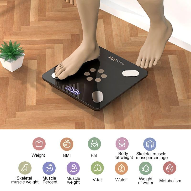 [Australia] - MaxLife Smart Scale for Body Weight, Digital Bathroom Scale BMI Weighing Bluetooth Body Fat Scale, Body Composition Monitor Health Analyzer with Smartphone App, 400 lbs (White 10") White 10" Inch 
