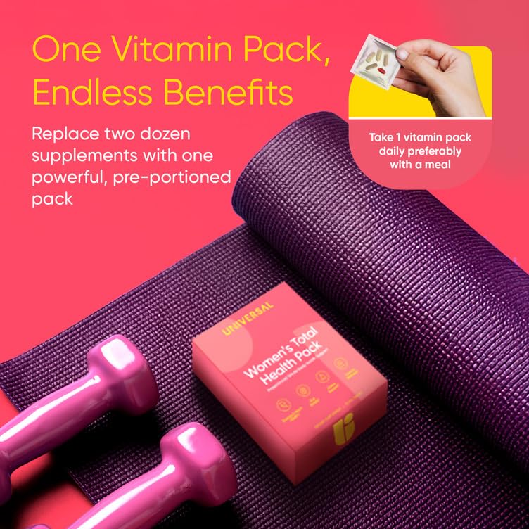Universal U Women's Total Health Vitamin Packs — 23+ Vitamins, Minerals & Omega-3 Krill Oil with Ashwagandha, Cranberry & Chaste Tree Berry | Energy, Hormonal Balance, Mood, Skin, Gut | 30 Daily Packs