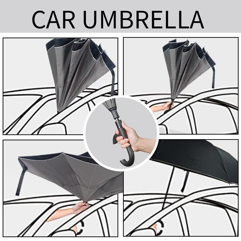 Dlin Inverted Reverse Windproof Umbrella,Upside Down Umbrella with C-Shaped Handle,Anti-UV Windproof Rain Double Layer Stick Umbrella for Women and Men. Grey