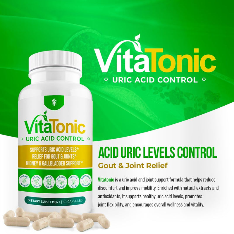– Vitatonic Uric Acid Balancing Aid for Both Genders - Herbal Joint Care Detox Solution – Enhance Mobility - GMO-Free, Gluten-Free - 60 Capsules. (1) 1