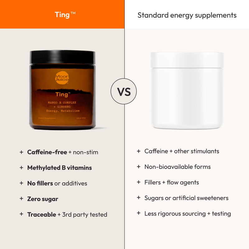 Moon Juice, Ting Vitamin B Complex Powder, Caffeine-Free Energy, Mango | Methylated B12, folate, ginseng & L-glutamine, digestion, sugar-free, 1.8oz, 25 servings Jar