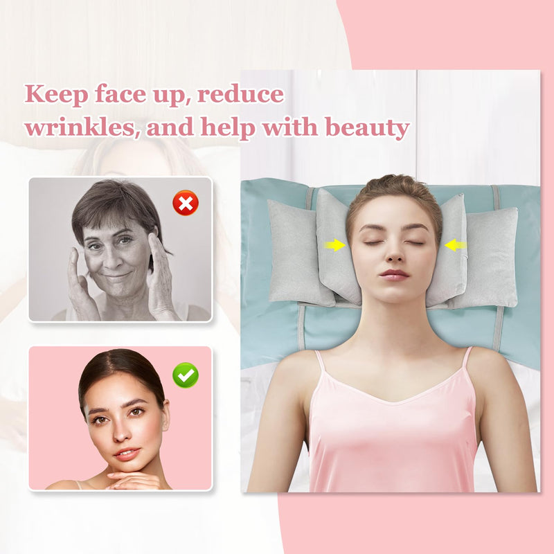 Anti Aging Pillow Beauty Anti Wrinkle for Face Sleeping Neck Stabilizer Back Sleep Trainer Post Face Surgery for Women Wrinkle Prevention Pillow Head Support Positioning Neck Upright Training Grey-polyester