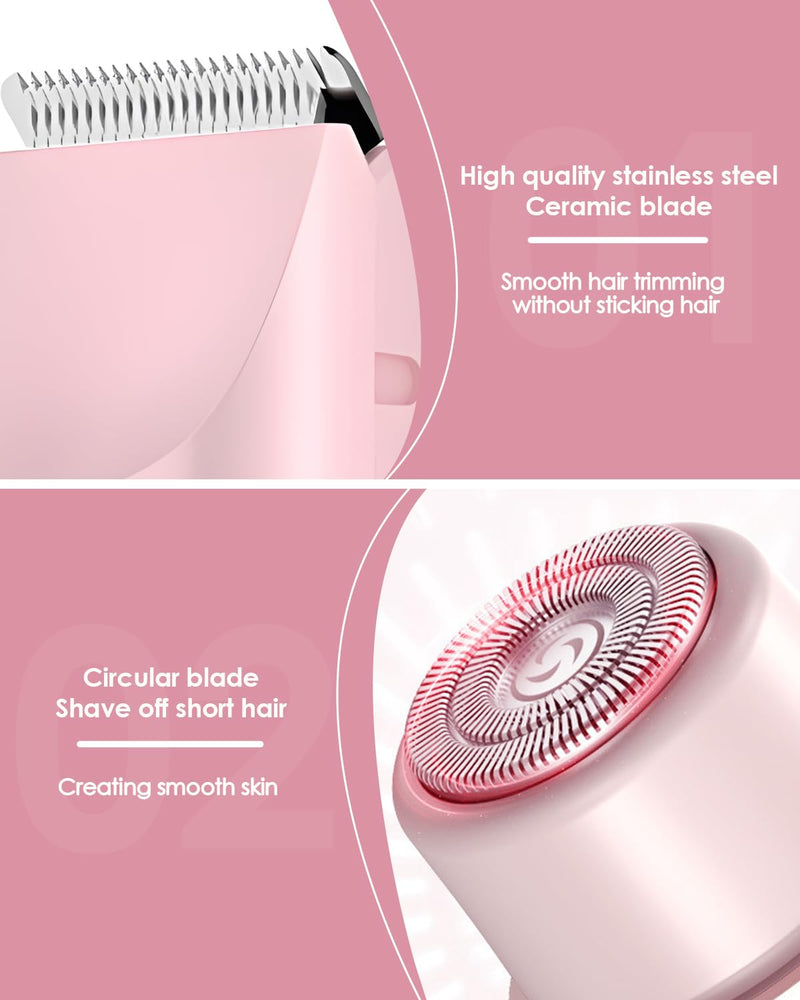 [Australia] - Bikini Trimmer for Women, 2-in-1 Women Electric Shaver, Type-C Rechargeable Pubic Hair Shaver Wet & Dry Waterproof, Dual Head Body Hair Remover for Sensitive Skin 