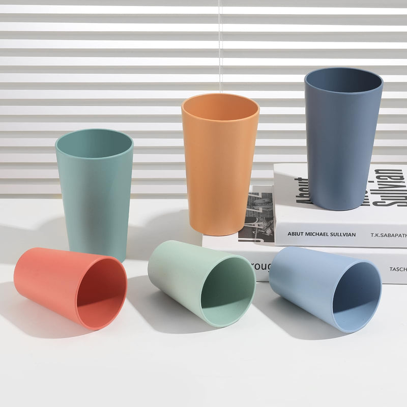 [Australia] - Set of 12 Wheat Straw Cups, 6 Pcs 20 oz & 6 Pcs 12 oz Unbreakable Drinking Cups, Reusable Plastic Cups Sets, Water Glasses Tumblers, Microwave & Dishwasher Safe, Bpa Free, 6 Colors 