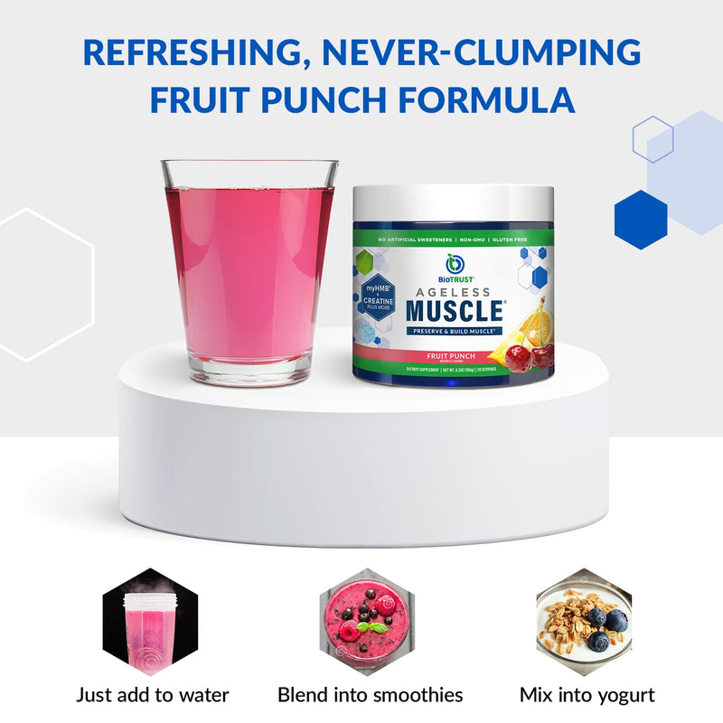 [Australia] - BioTrust Ageless Muscle Builder - Micronized Creatine Monohydrate Powder with HMB, Vitamin D3 & Betaine - Build & Preserve Naturally Declining Muscle Mass & Strength - Fruit Punch, 30 Servings 30 Servings (Pack of 1) 