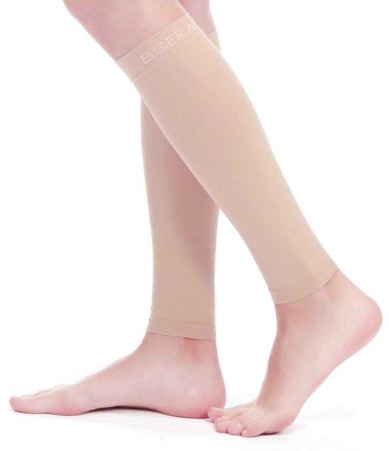 Calf Compression Sleeve Women, 2 Pairs 15-20mmHg Calf Support Footless Compression Socks Stockings for Shin Splints, Varicose Veins, Recovery Skin/Nude 2 Pairs Medium (Pack of 2)