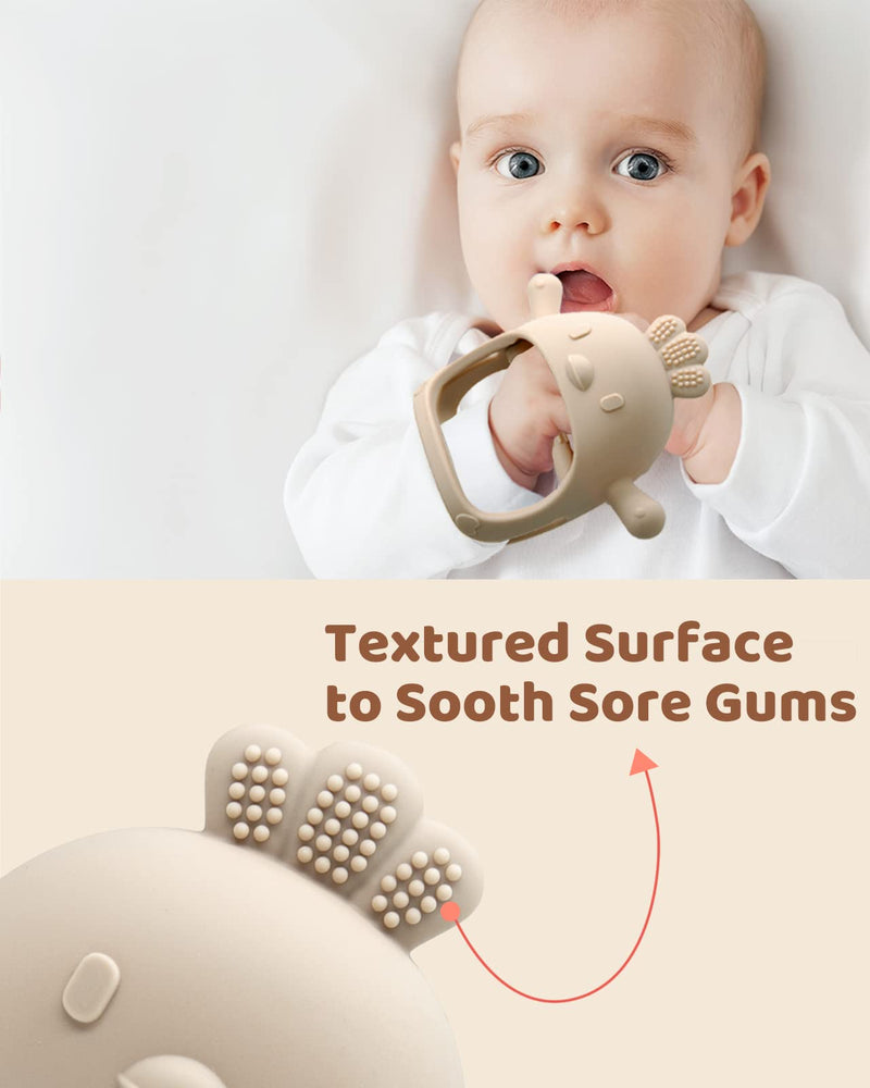 [Australia] - 2 Packs Baby Teething Toy for 0-6 6-12 months, Food Grade Silicone Teething Mitten, Anti Dropping Wrist Hand Teethers Baby Chew Toys for Sucking Needs, BPA Free (Green & Caramel) Green & Caramel 
