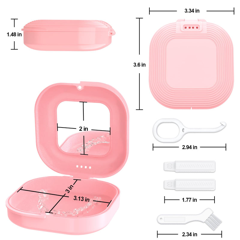 Retainer Case with Mirror and Vent Holes, Cute Retainer Holder Case Compatible with Invisalign, Aligner and Night Guard Case, Slim Retainer Case with Retainer Removal Tool, Chewies & Brush (Pink) Sakura Pink