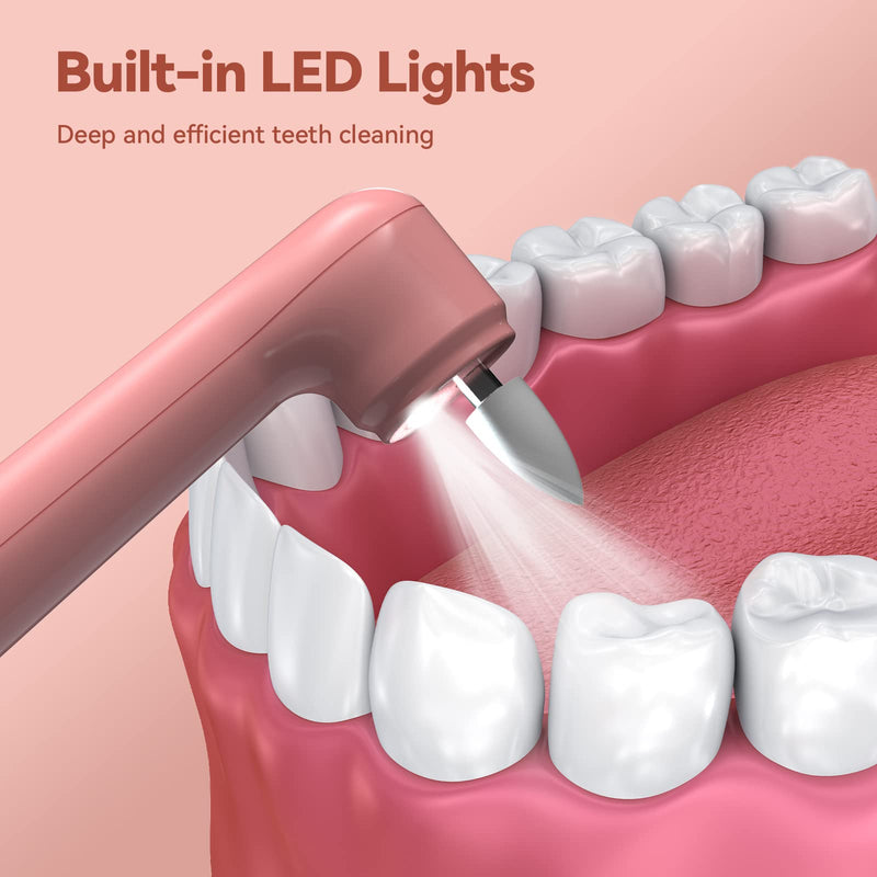 Tooth Polisher,Electric Tooth Polisher Professional with 5 Replacement Heads & 5 Cleaning Modes,USB Rechargeable,Ipx6 Waterproof, Pulidor De Dientes Electrico for Adults & Kids Pink