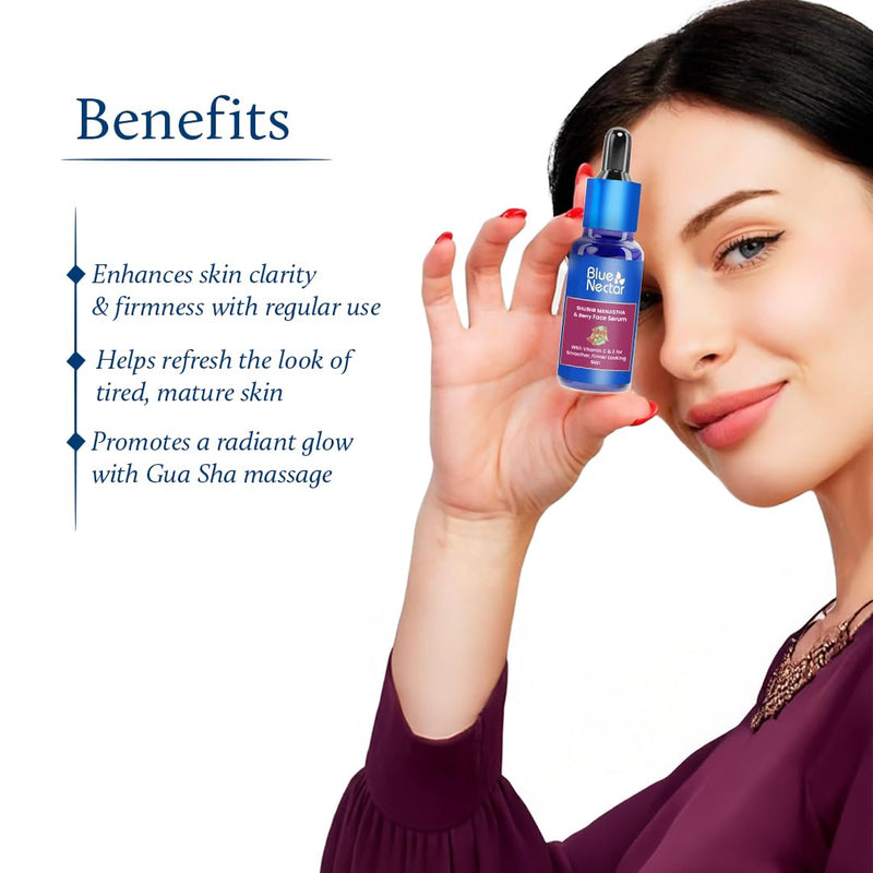Blue Nectar Manjistha & Berry Serum with Gua Sha for Face | Hydrating Vitamin C Serum for Women & Men (13 Herbs, 1 Fl Oz) Gua Sha with Manjistha Serum