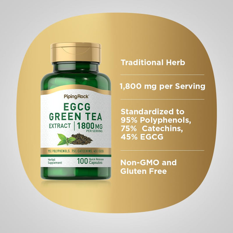 [Australia] - Piping Rock EGCG Green Tea Extract 1800 mg | 100 Capsules | Standardized Supplement | Non-GMO, Gluten Free 