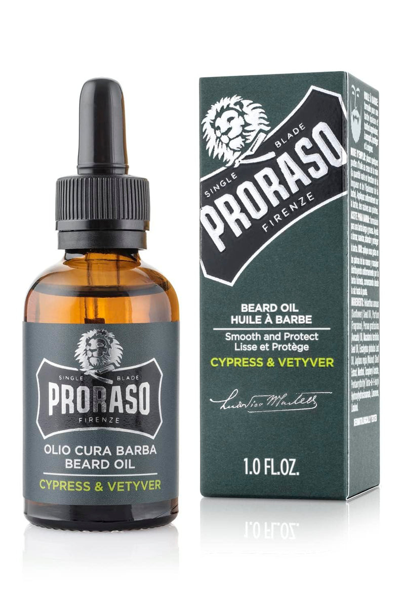 [Australia] - Proraso Beard Oil, Cypress & Vetyver, 30 ml, beard oil with a fresh citrus scent, beard softener nourishes skin and hair and protects beard hair, Made in Italy Single 