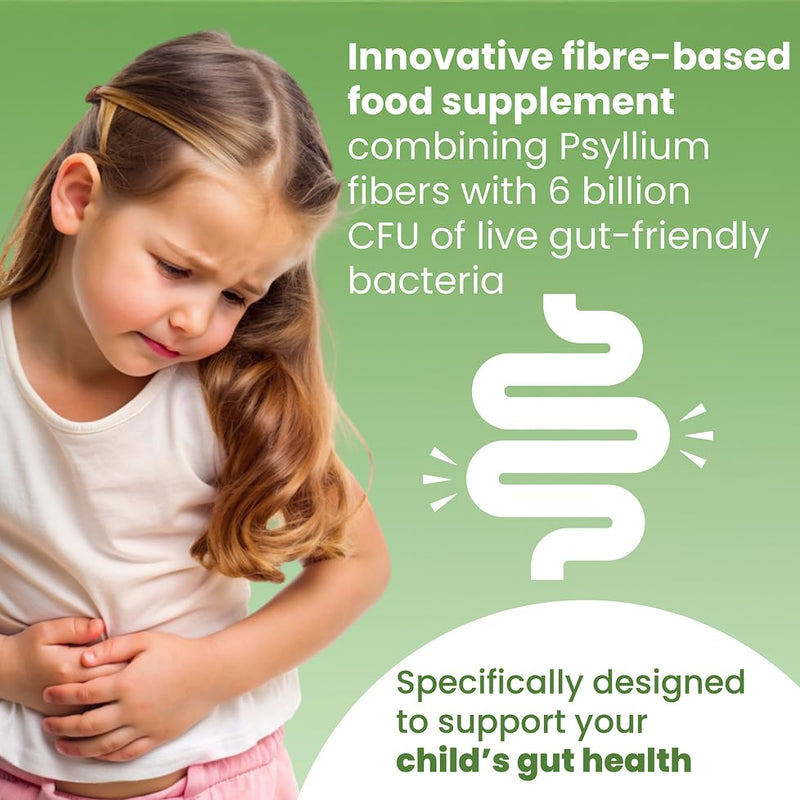 Biogut Bacfibre Kids Psyllium Husk (Ispaghula Husk) Fibre with High Strength 6 Billion Friendly Bacteria - Supports Constipation Relief and Stool Regularity -14 Sugar Free Sachets