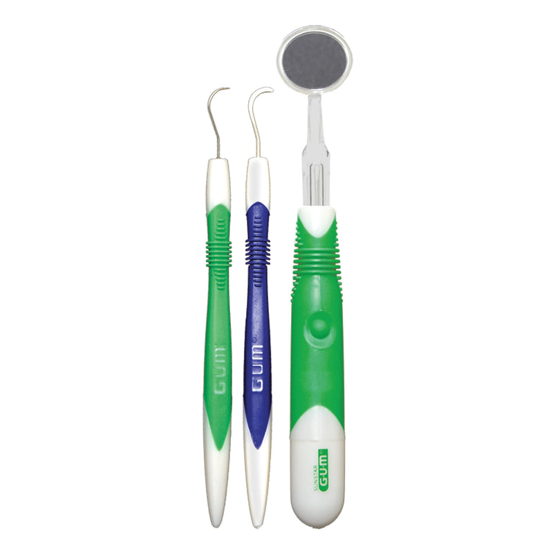[Australia] - GUM Oral Care Dental Cleaning Kit, Dental Mirror with Light, Explorer Pick, and Dental Scaler, Professional Quality Stainless Steel Dental Tools, Easy-Grip Handle (Pack of 1) 