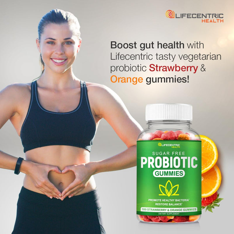 Probiotic Gummies for Adults and Kids Max Strength 5 Billion CFU | Organic Sugar Free Gummies for Digestive Health | 100 Count Vegan Gluten Free Chewable Probiotics Gummies for Men Women and Children
