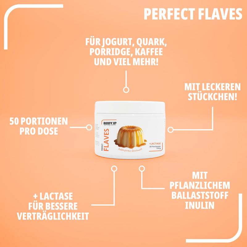 [Australia] - BODY IP Perfect Flaves flavor powder low in sugar and calories | Pudding | Flavor powder for low-fat quark and much more. with lactase & delicious pieces | Intense taste & sweetness | 150g 