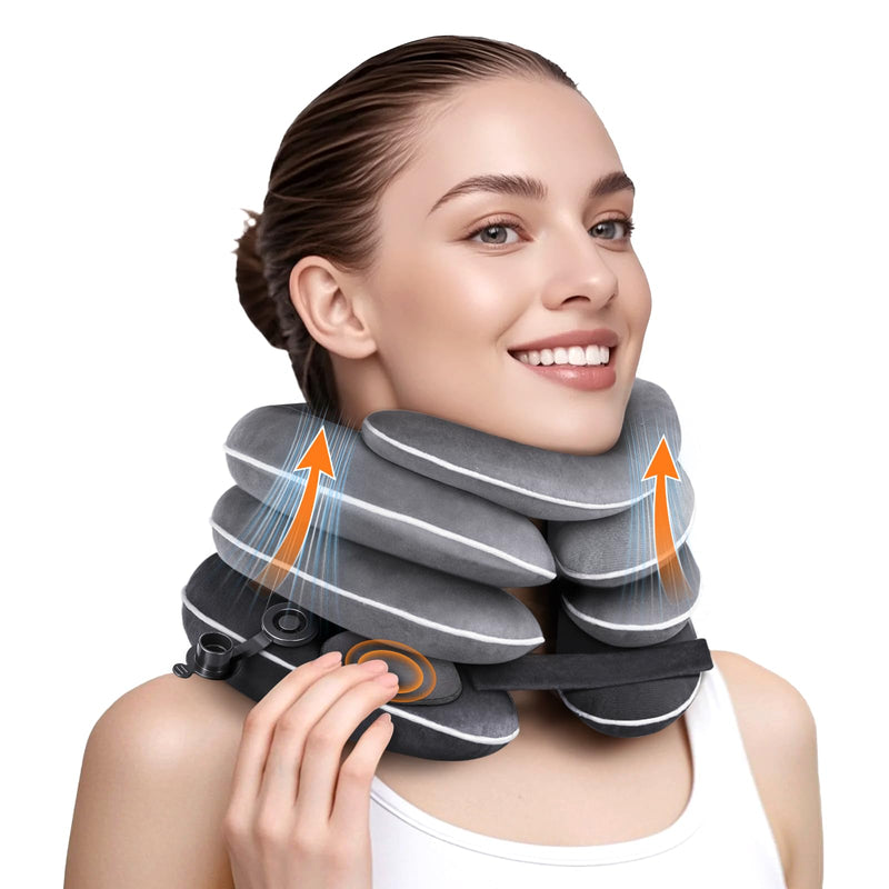 [Australia] - Built-in Inflatable Neck Stretcher, Cervical Traction Device with High-Front & Low-Back for Effective Traction and Support, Neck Decompression Devices with 3-Layer Chambers in Varied Sizes, Home Use 