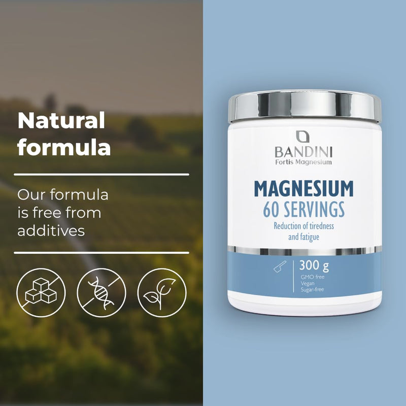 Bandini® Magnesium Powder 430mg - Pure Magnesium 60 Servings, Magnesium Carbonate Source of Magnesium Citrate, Intestinal Well-Being Supplement for Constipation, Anxiety, Stress, Memory (300g)