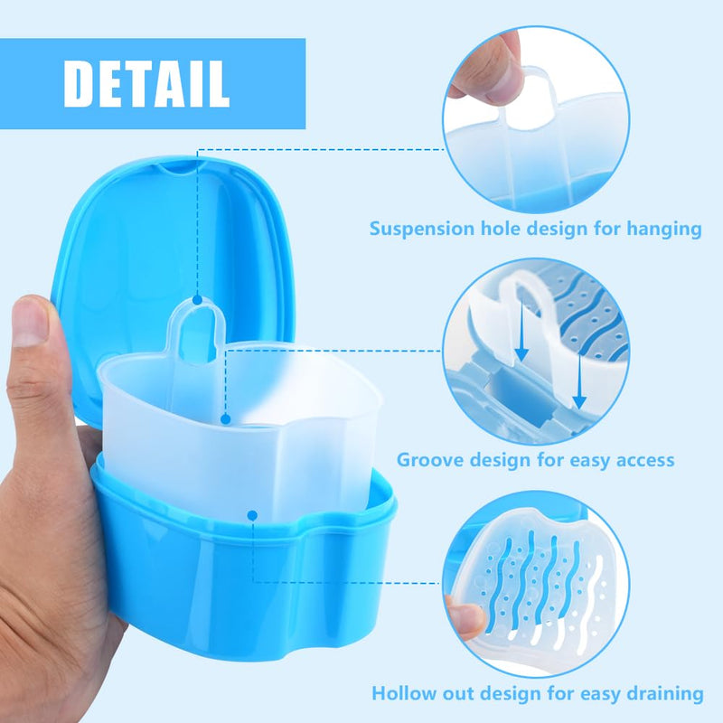 [Australia] - 2pcs Denture Case with 2pcs Toothbrush 2pcs Oral Brushes, Retainer Cleaner Case, Cleaner Denture Bath Box for Retainer Holder False Teeth(Pink Blue) 