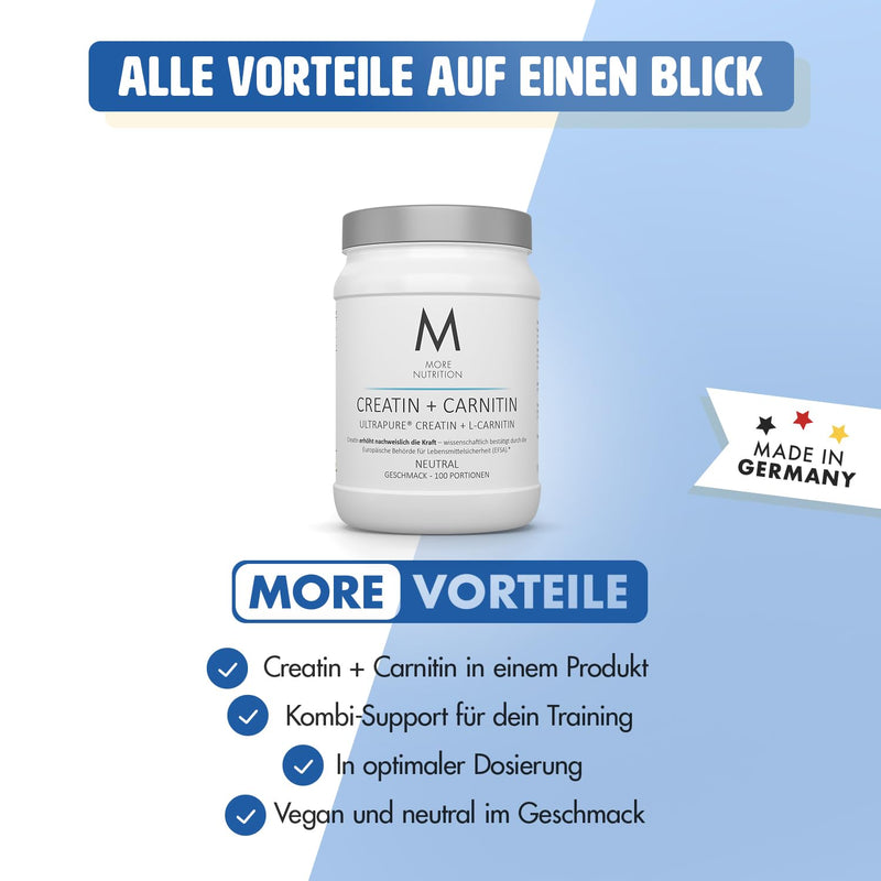 [Australia] - MORE Creatine + Carnitine, 500g, Natural, Creatine Monohydrate Powder 100 Servings (Pack of 1) 