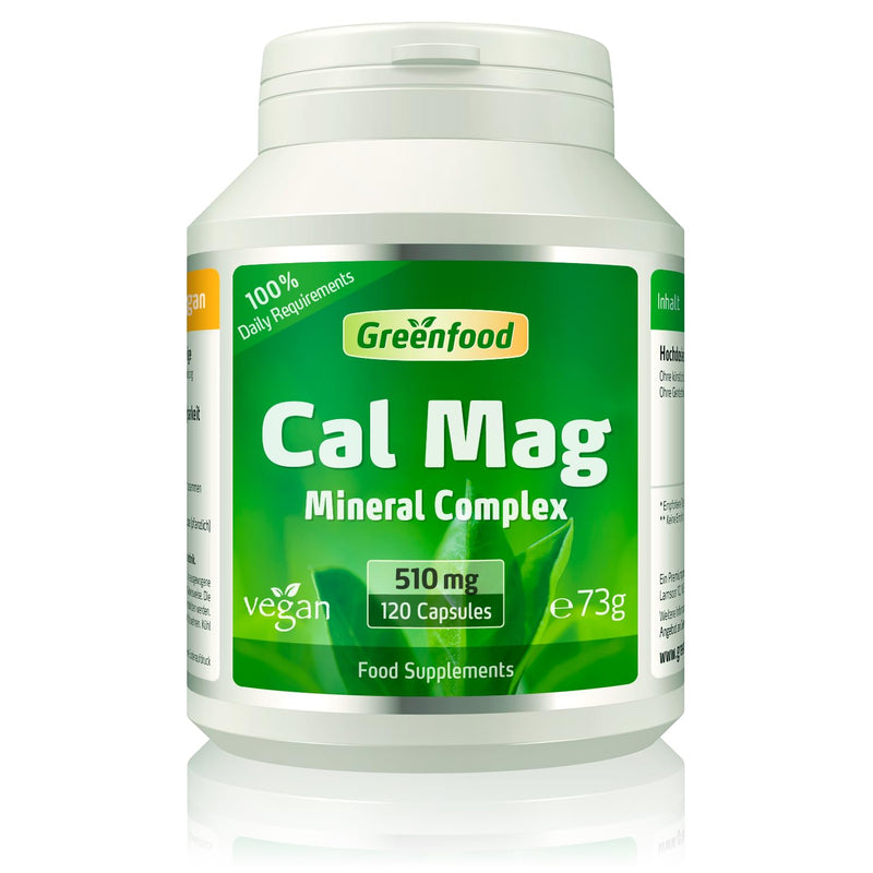 Calcium + Magnesium, 510 mg, 120 Capsules - high bioavailability, in the Ideal Ratio 2:1 (Calcium to Magnesium). Without Artificial additives. Without Genetic Engineering. Vegan.